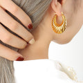 Gold U-Shaped Ribbed Hollow Statement Hoop Earrings view 4