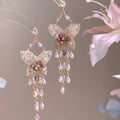 Pink Crystal Butterfly Chandelier Statement Drop Earrings view 1