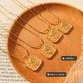 Gold Square Rose Embossed Pendant Snake Chain Necklace view 2