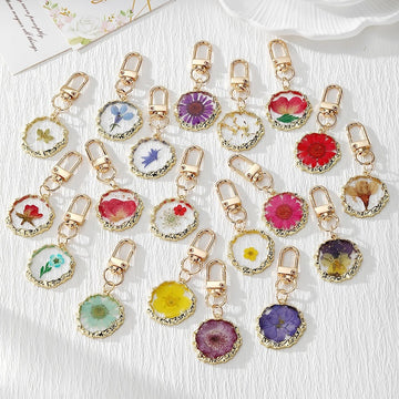 Round Birth-Flower Pressed Botanical Lobster-Clasp Charms in Nineteen Designs
