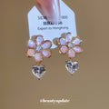 Pink Flower and Heart Crystal Drop Stud Earrings Fashion Jewelry view 2