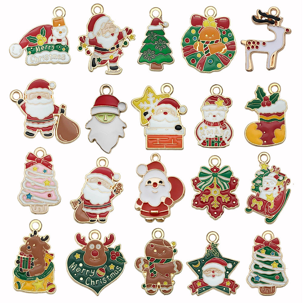 Christmas Enamel Zinc Alloy Santa Snowman Bell Elk Charm Pendant for DIY Bracelet Making