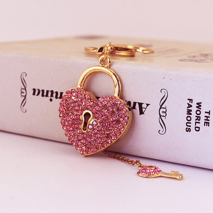 Chinese New Year Heart Lock Keychain, Metal Love Key Ring Gift