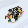 Black Enamel Zebra Head Brooch Surrounded by Colorful Flowers view 2