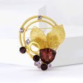 Textured Leaf Wreath Brooch with Faceted Crystal Cluster view 2