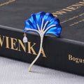 Enamel Ginkgo Leaf Brooch Crystal Stem Teardrop Drop Pin view 4