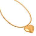 Gold Steel Puffy Heart Pendant Snake Chain Necklace Titanium view 5