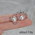 Pearl Reindeer Stud Earrings in Silver Tone Polished Metal Jewelry view 4