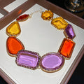 Gold Geometric Resin Statement Necklace Drop Earrings Set view 6