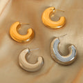 Chunky C Hoop Stud Earrings Gold Steel Small Large Sizes view 4