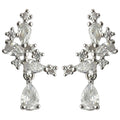 Silver CZ Cluster Drop Earrings Pear Marquise Stones view 5