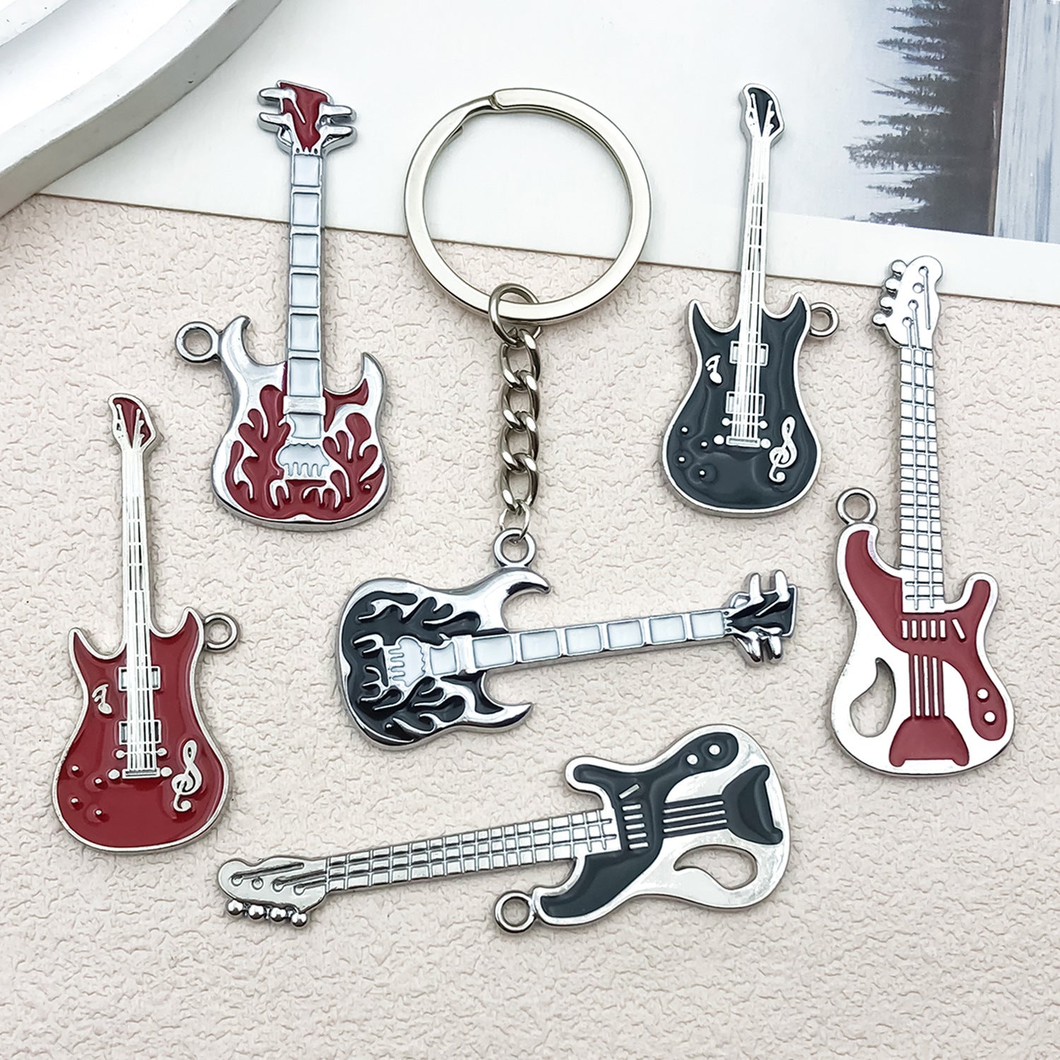 Color Enamel Zinc Alloy Guitar Instrument Charm Pendant for DIY Earring Necklace Keychain