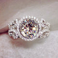 Silver Tone Round Clear Stone Floral Halo Ring Jewelry view 1