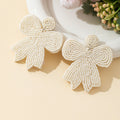 Beaded Bow Drop Earrings Round Stud Top Four Colors view 6