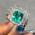 White Gold Emerald Green Cushion Halo Ring Clear Accents view 4