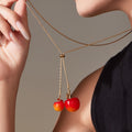 Cherry Resin Pendant Adjustable Sweater Chain Necklace view 2