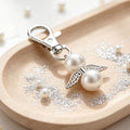 Pearl Bead Angel Keychain Silver Lobster Clasp Wings view 4