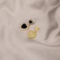 Black Heart Drop Stud Earrings Rhinestone Halo Frames view 4