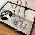 Black Beaded Pendant Necklaces with Heart and Star Charms view 2