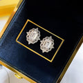 Emerald Cut Floral Frame Stud Earrings in Silver Tone view 3