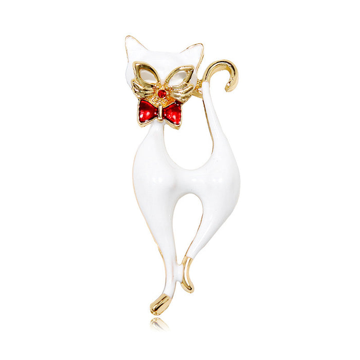 Red Gold Tone Cat Enamel Two Designs Metal Brooch Pin