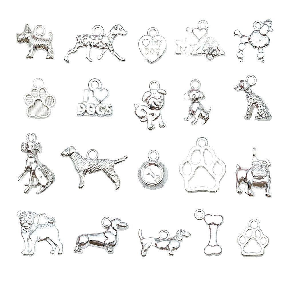 Bright Silver Zinc Alloy Dog Paw Pet Charm Pendant for DIY Necklace Earrings