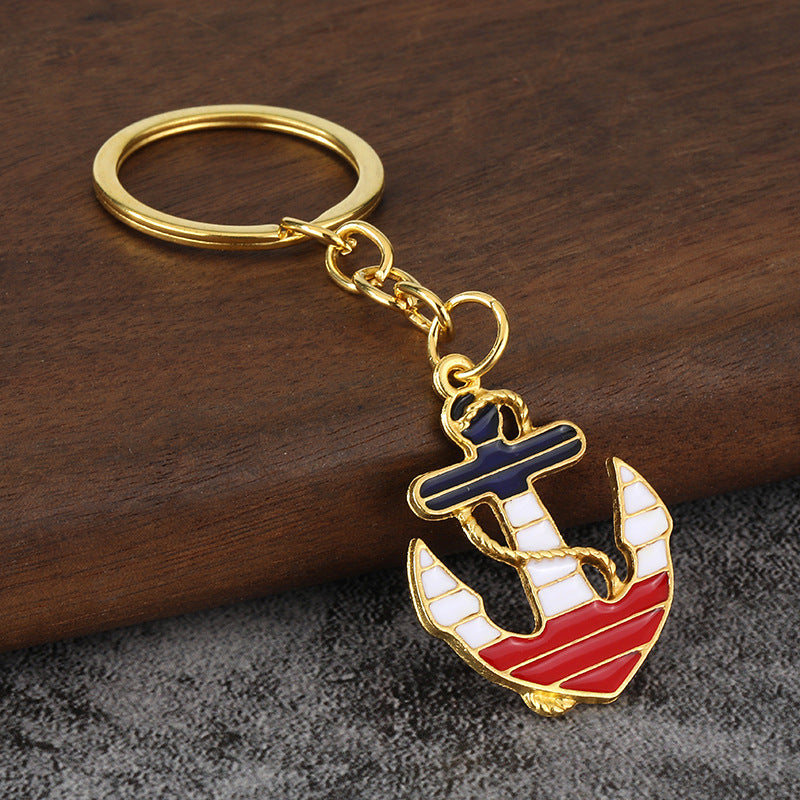 Vintage Nautical Anchor Enamel Zinc Alloy Keychain Pendant