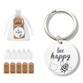 Bee Happy White Round Disc Keychain Silver Split Ring view 2