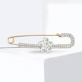 Crystal Safety Pin Brooch With Flower Detail in Two Tones view 4