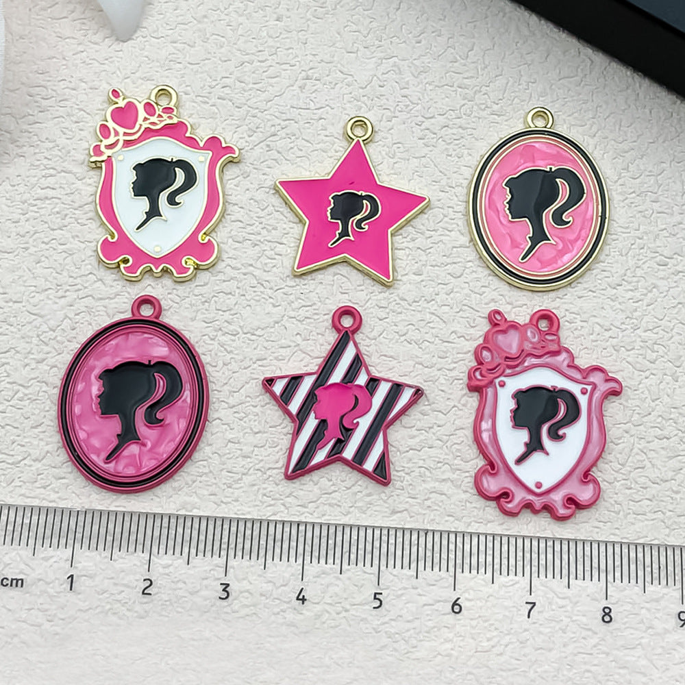 Pink Enamel Zinc Alloy Barbie Theme Charm Pendant for DIY Keychain Earrings Bracelet