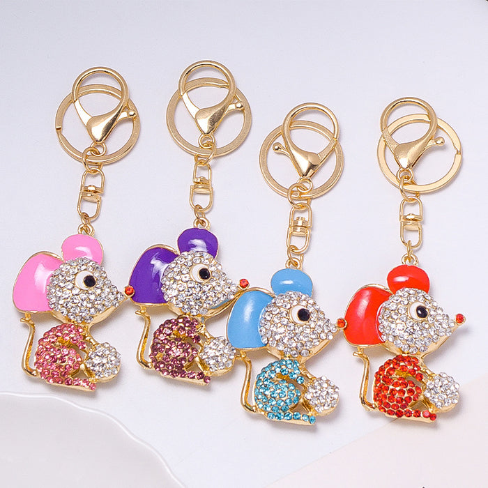 Rhinestone Mouse Keychain Gold Metal Cartoon Animal Charm