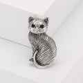 Striped Sitting Cat Brooch in Silver and Bronze Tones view 6