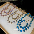 Gold Heart Crystal Necklace Bracelet Earring Jewelry Sets view 3