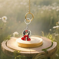 Winged Angel Red Roses Wood Keychain Silver Split Ring view 3