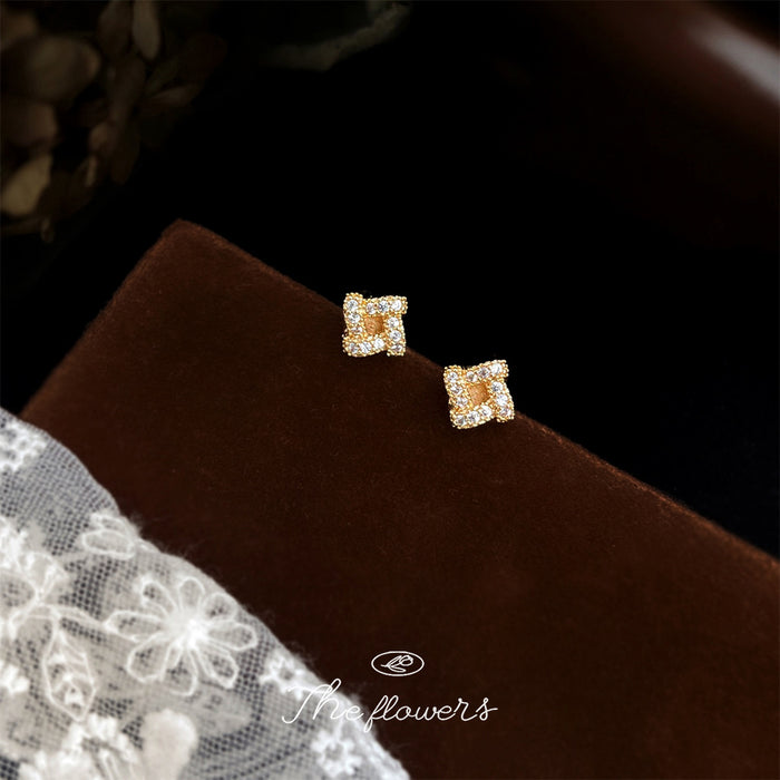 Gold Mini Pavé Zircon Geometric Twist Stud Earrings Pair