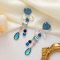 Blue Heart Iridescent Bow Geometric Long Stud Earrings view 2