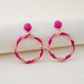 Three Color Woven Round Hoop Statement Dangle Stud Earrings view 7