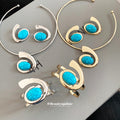 Turquoise Resin Oval Earring Bracelet Choker Jewelry Set view 1