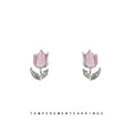 Silver Crystal Tulip Stud Earrings Pink And Blue Colors view 1