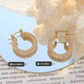 Gold And Steel Pave Zircon U-Shape Hoop Earrings Pair view 2