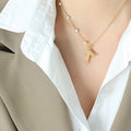 Gold Mermaid Tail Pendant Necklace with Pearl Station Chain view 6