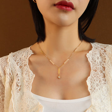 Gold Tone Star Pendant Lariat Necklace Paperclip Bar Links