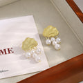 Gold Textured Cloud Stud Earrings with Pearl Raindrop Drops view 3
