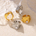 Geometric Fan Open Ring Clear Zircon Gold Steel Size 7 view 4