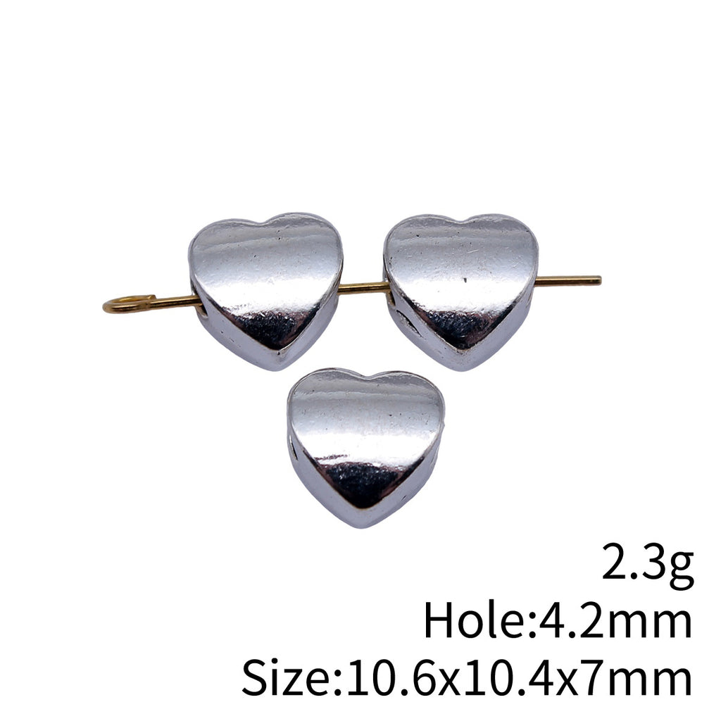 10.6x10.4x7mm 2.3g Antique Silver Zinc Alloy Heart Large Hole Beads for DIY Bracelet Jewelry Making