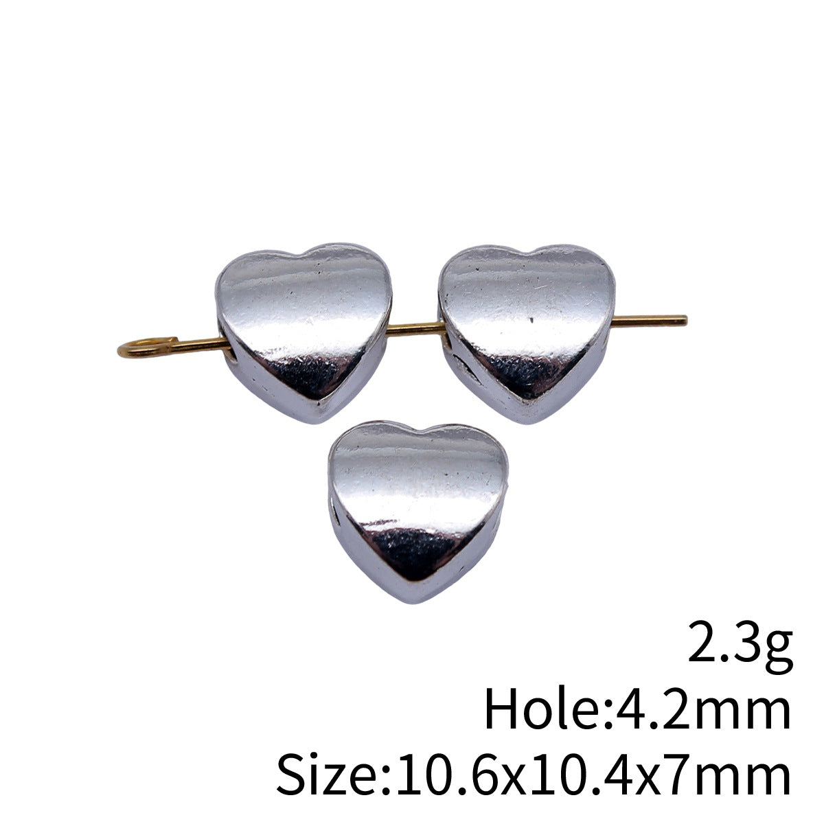 10.6x10.4x7mm 2.3g Antique Silver Zinc Alloy Heart Large Hole Beads for DIY Bracelet Jewelry Making