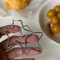 Silver Tone Open Star Hoop Earrings With Oversized Outline Shape view 6