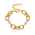 Gold Oval Link Chain Bracelet with White Shell Beads view 5