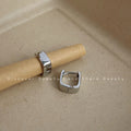 Silver Tone Mirror Polished Rectangular Huggie Hoop Earrings view 4