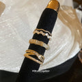 Gold Open Rings Cat Eye Bead Wave Bamboo and Crystal Cross view 4